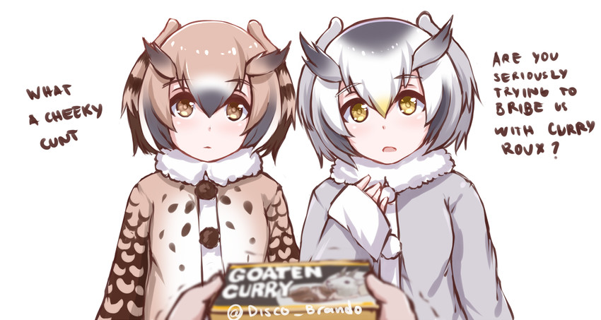 northern white-faced owl and eurasian eagle owl (kemono friends) drawn by disco_brando