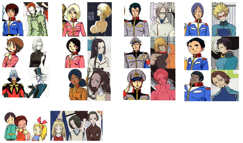 char aznable, amuro ray, sayla mass, lalah sune, bright noa, and 13 more (gundam and 1 more)