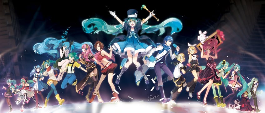 hatsune miku, kagamine rin, kagamine len, megurine luka, kaito, and 4 more (vocaloid and 15 more) drawn by rahwia