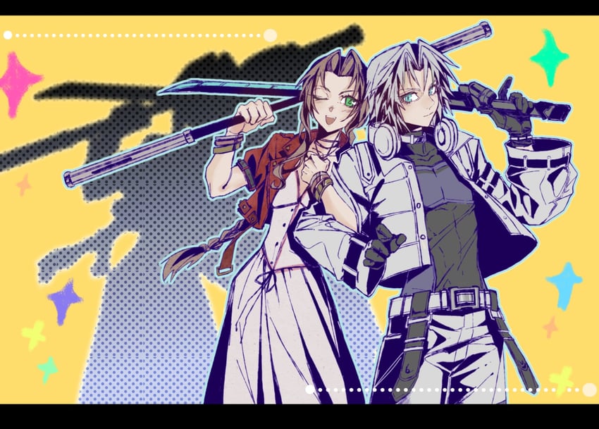 aerith gainsborough and sephiroth (final fantasy and 4 more) drawn by zdax20001212