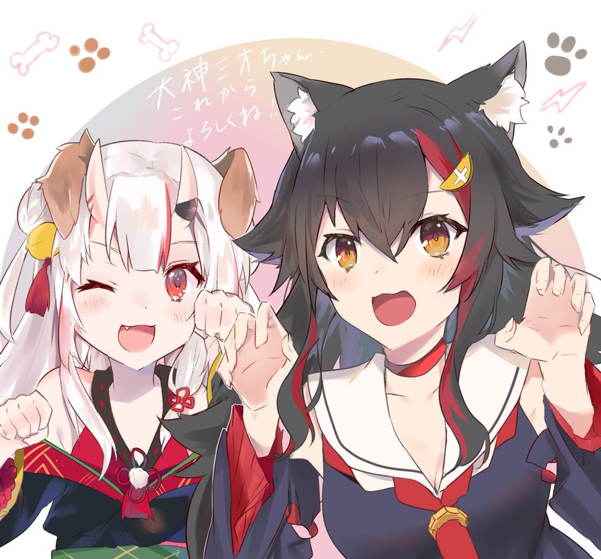 ookami mio and nakiri ayame (hololive) drawn by nana_kagura