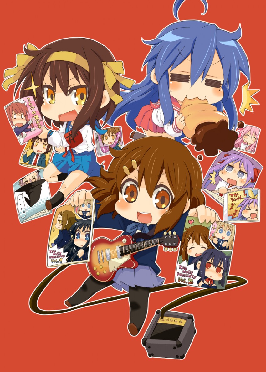 suzumiya haruhi, akiyama mio, nakano azusa, nagato yuki, hirasawa yui, and 9 more (k-on! and 3 more) drawn by plover