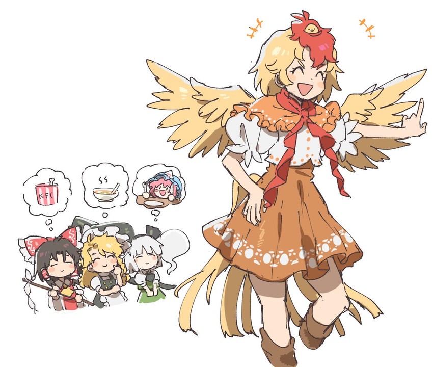 hakurei reimu, kirisame marisa, konpaku youmu, saigyouji yuyuko, and niwatari kutaka (touhou and 1 more) drawn by jeto_(jetopyon)