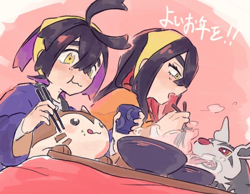 kieran, carmine, furret, and mightyena (pokemon and 1 more) drawn by mtitp54