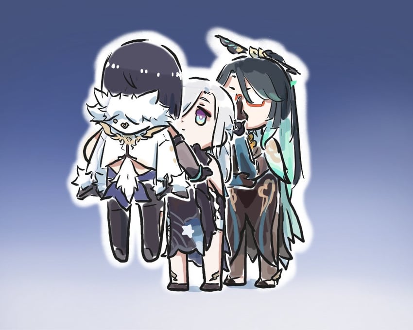 yelan, xianyun, and shenhe (genshin impact) drawn by xinzoruo