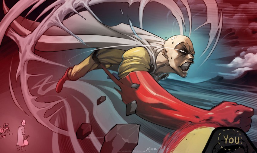 saitama, captain falcon, and aang (one-punch man and 3 more) drawn by elgrimlock