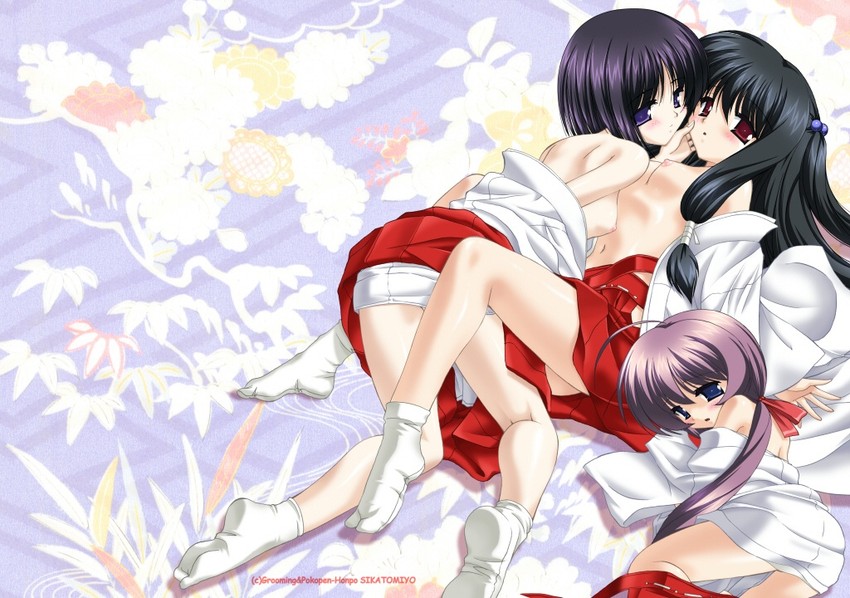 mikanagi sakuya, hirasaka kukuri, and tachibana tsubaki (ama no miko hime) drawn by shikato_miyo