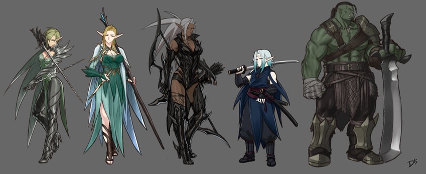 neytharone, dinelind, and celewen (original) drawn by drill_(emilio)