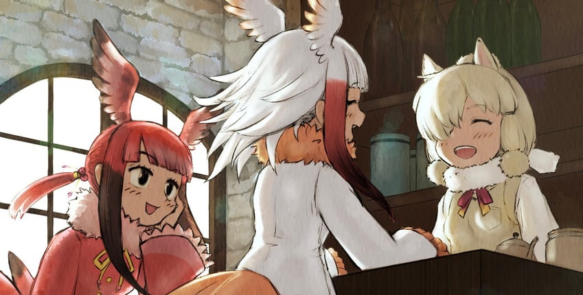 japanese crested ibis, alpaca suri, and scarlet ibis (kemono friends) drawn by witchmakers36
