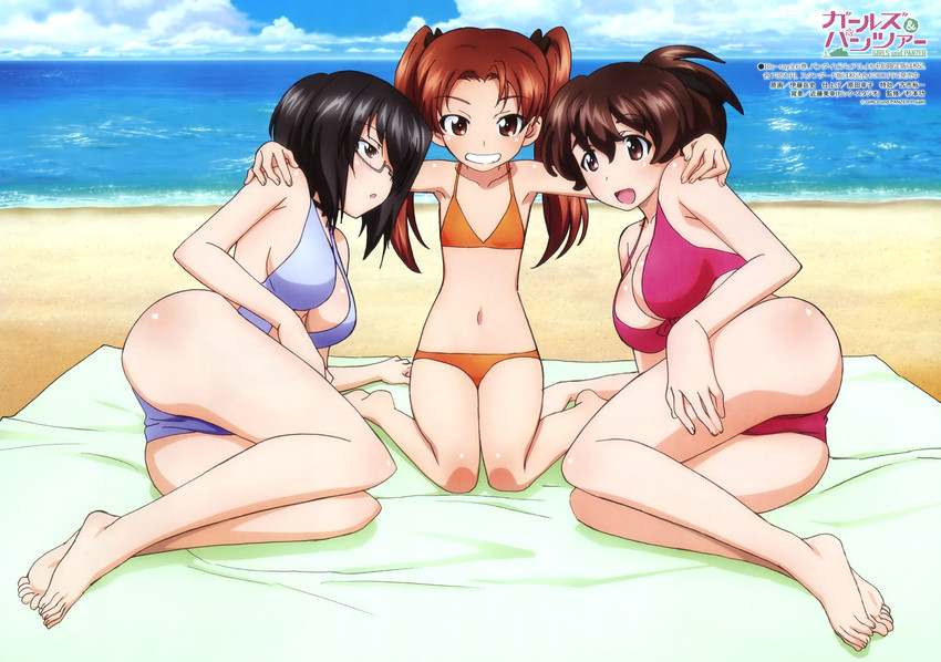 kadotani anzu, kawashima momo, and koyama yuzu (girls und panzer) drawn by itou_takeshi