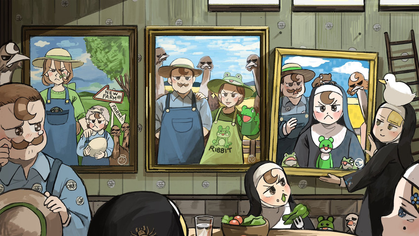clumsy nun, froggy nun, spicy nun, strict nun, froggy nun's father, and 2 more (little nuns) drawn by diva_(hyxpk)