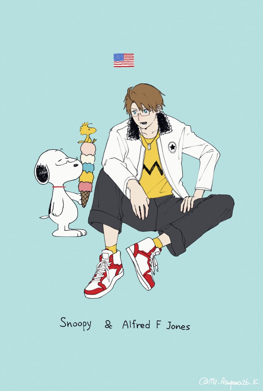 america, snoopy, and woodstock (axis powers hetalia and 1 more) drawn by mi_asupara26_k