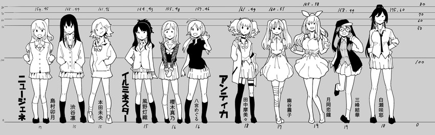 shibuya rin, shimamura uzuki, hachimiya meguru, honda mio, shirase sakuya, and 6 more (idolmaster and 2 more) drawn by niku-name