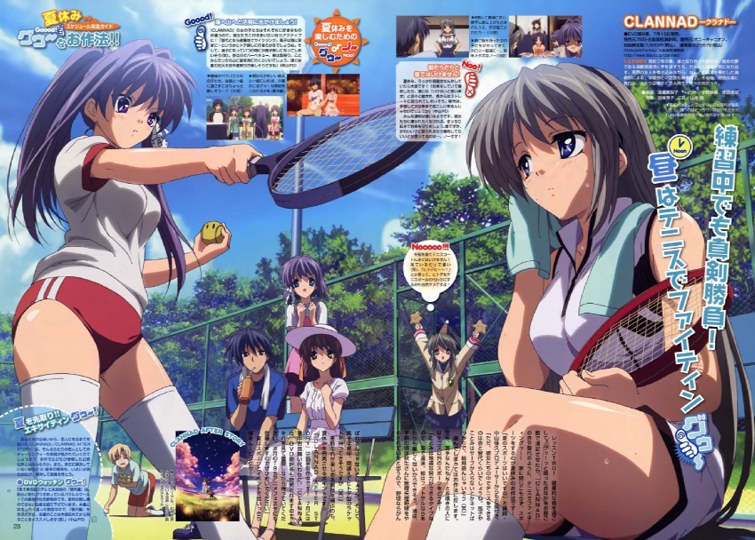 furukawa nagisa, fujibayashi kyou, ibuki fuuko, sakagami tomoyo, okazaki tomoya, and 2 more (clannad and 1 more) drawn by takahashi_mariko
