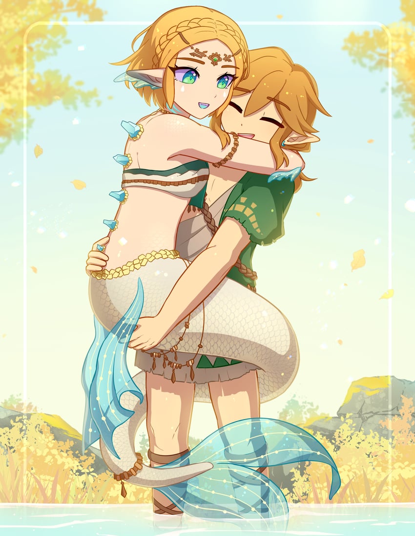 link and princess zelda (the legend of zelda and 1 more) drawn by enni
