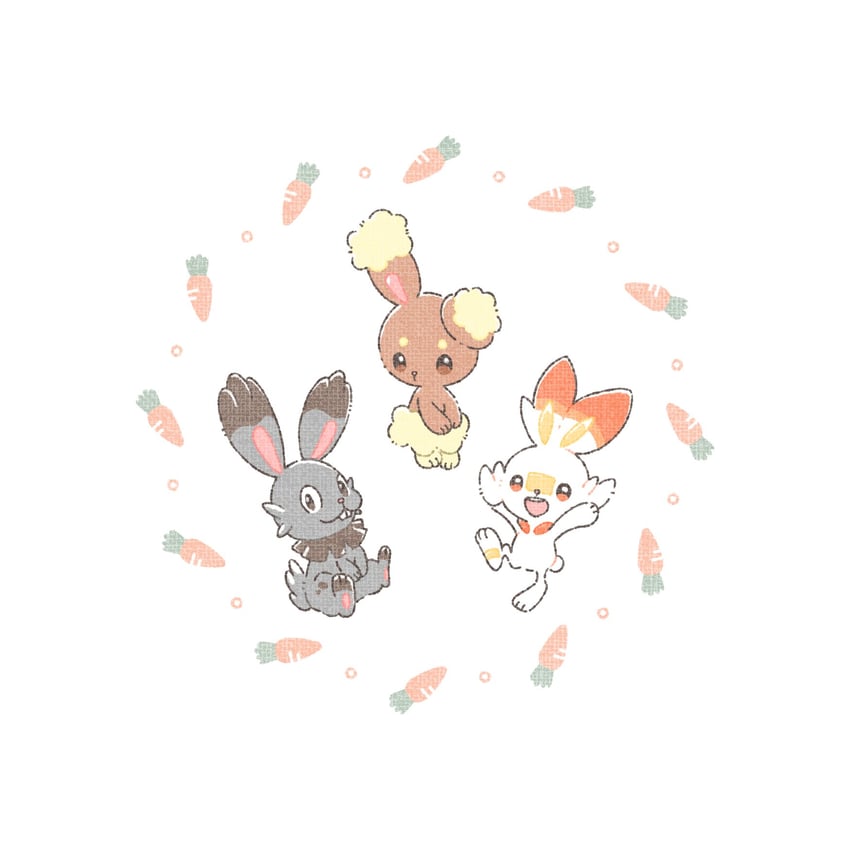scorbunny, buneary, and bunnelby (pokemon) drawn by kuu02h