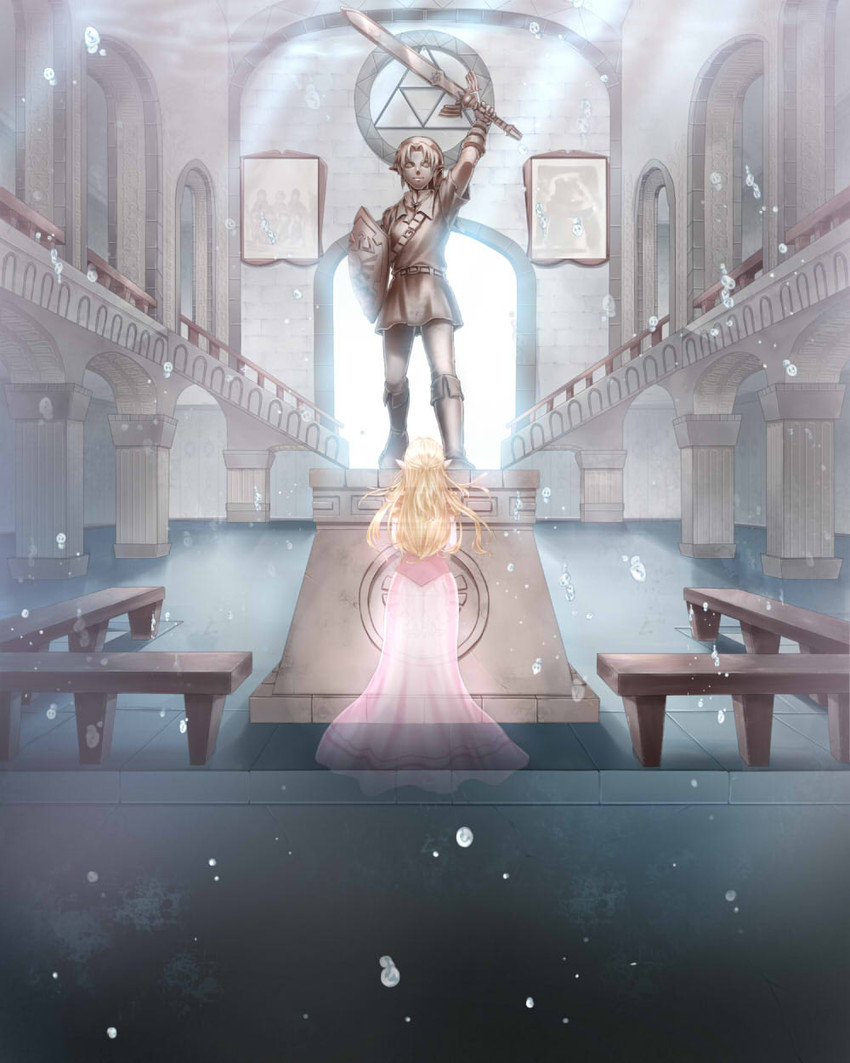 link and princess zelda (the legend of zelda and 2 more) drawn by wasabi_(legemd)