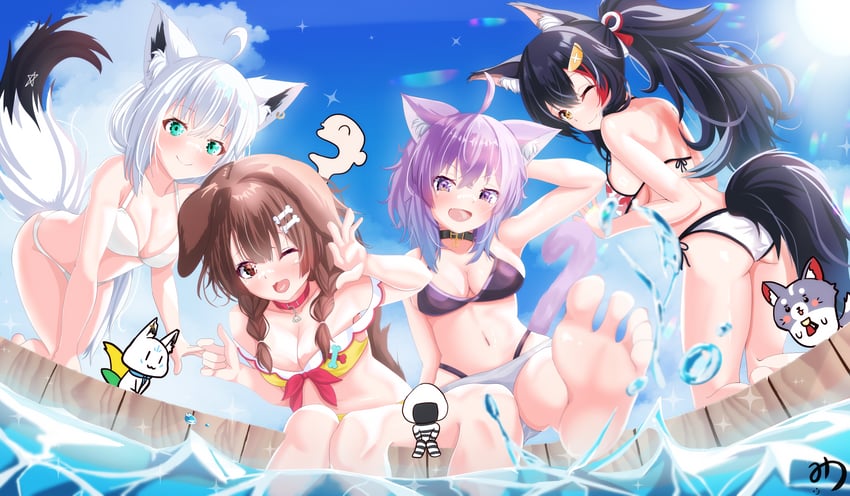 shirakami fubuki, nekomata okayu, ookami mio, inugami korone, sukonbu, and 3 more (hololive) drawn by muutsu_(maxwell0916)