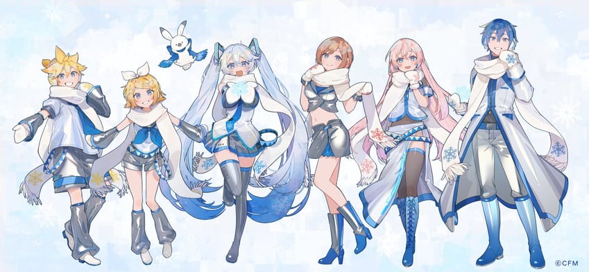 hatsune miku, kagamine rin, kagamine len, megurine luka, kaito, and 8 more (vocaloid) drawn by hassan_(sink916)