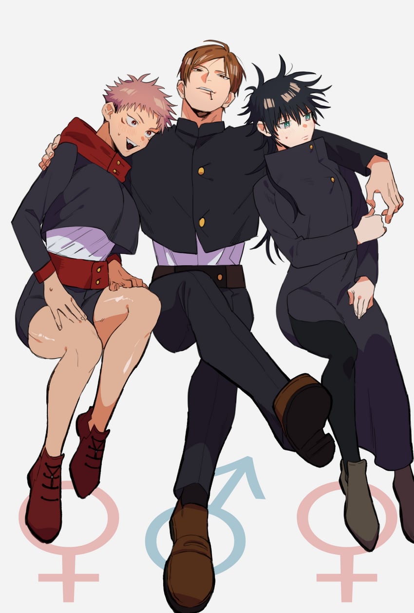 itadori yuuji, fushiguro megumi, and kugisaki nobara (jujutsu kaisen) drawn by jomae_gen