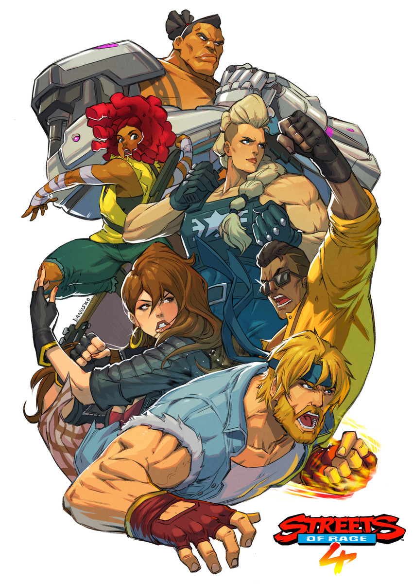 blaze fielding, axel stone, estel aguirre, adam hunter, cherry hunter, and 1 more (streets of rage and 1 more) drawn by danusko