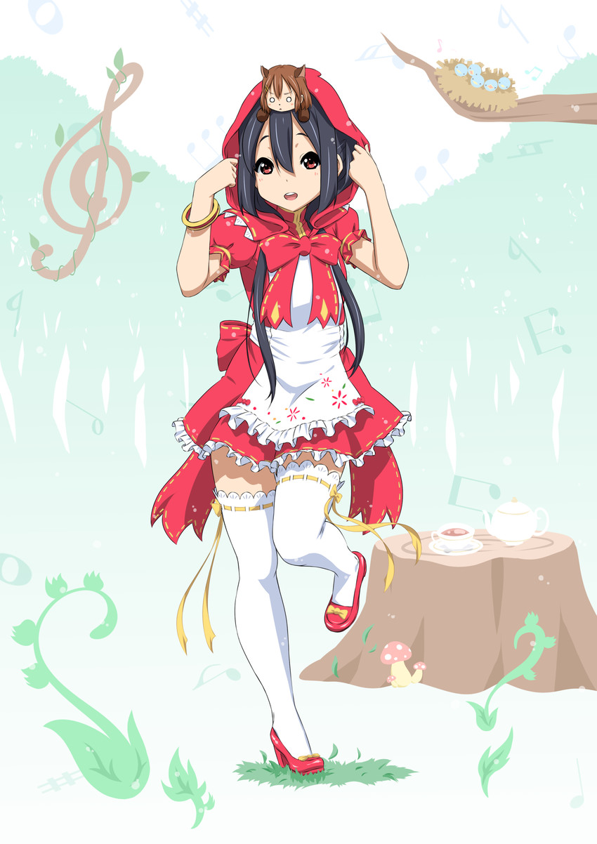 hatsune miku, nakano azusa, hirasawa yui, little red riding hood, and big bad wolf (vocaloid and 3 more) drawn by oku_no_shi