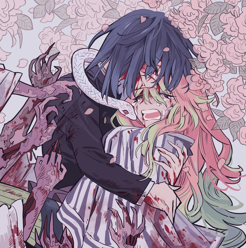 kanroji mitsuri and iguro obanai (kimetsu no yaiba) drawn by meremero