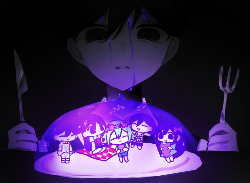 sunny, basil, aubrey, mari, kel, and 2 more (omori) drawn by rice_burgerr