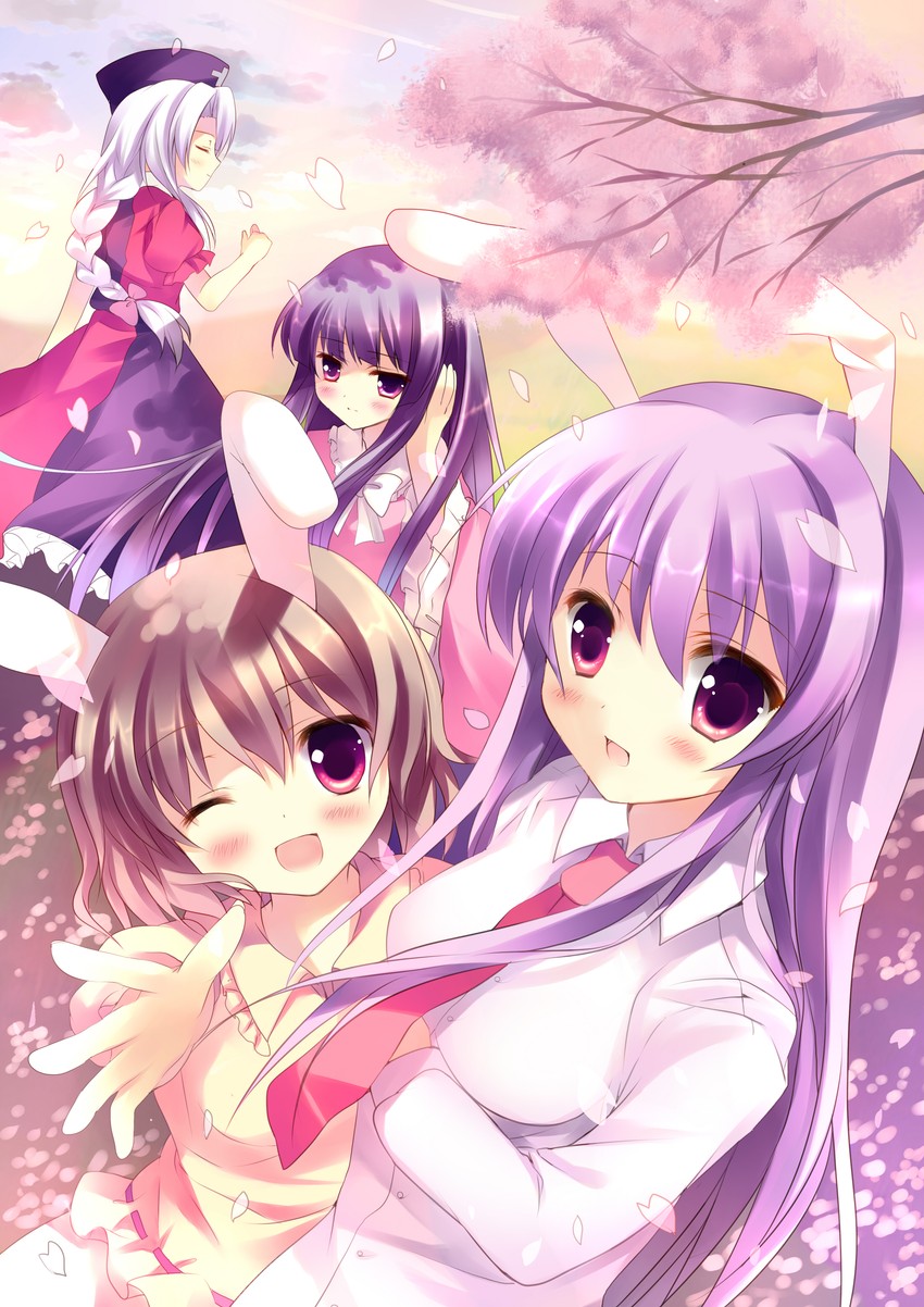 reisen udongein inaba, houraisan kaguya, inaba tewi, and yagokoro eirin (touhou) drawn by azumi_kazuki
