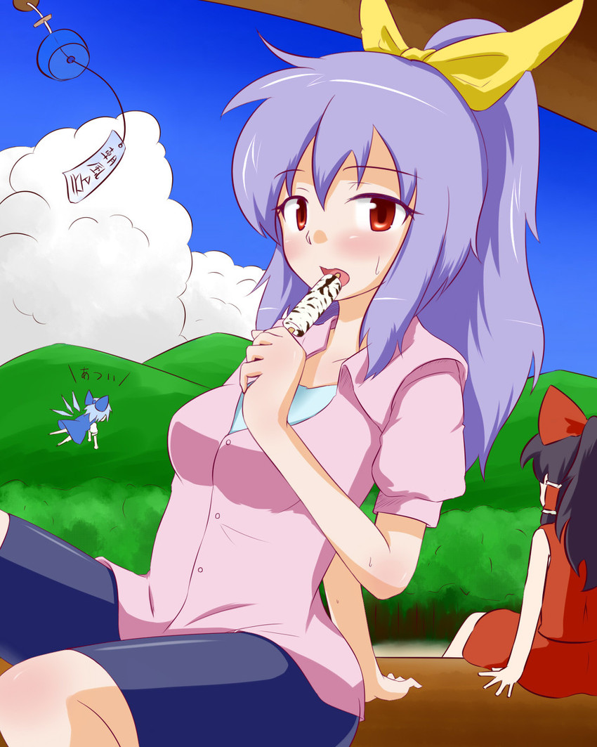 hakurei reimu, cirno, and watatsuki no yorihime (touhou) drawn by konokiya