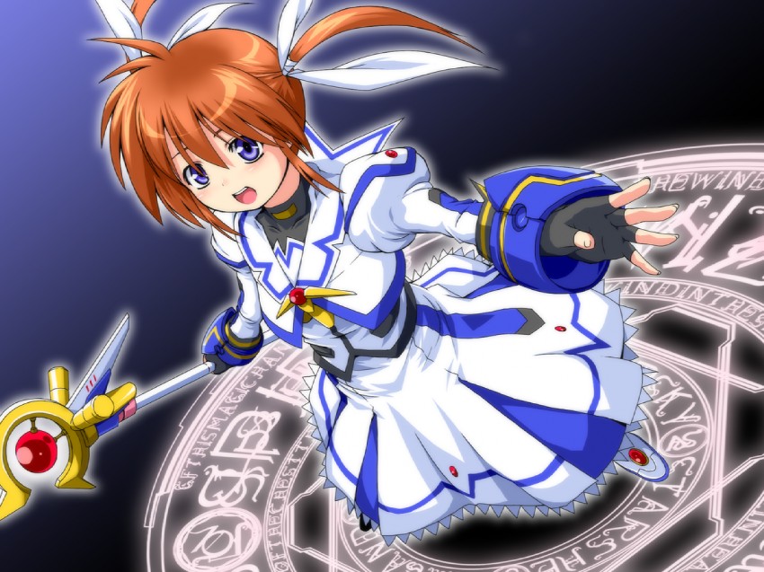 takamachi nanoha and raising heart (lyrical nanoha and 2 more) drawn by otoo_(izanagi)
