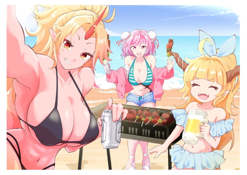 ibuki suika, hoshiguma yuugi, and ibaraki kasen (touhou) drawn by fugaku_(miko_no_miyatsuguchi)