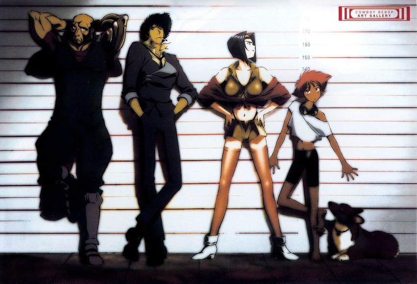 faye valentine, spike spiegel, edward wong hau pepelu tivrusky iv, ein, and jet black (cowboy bebop)