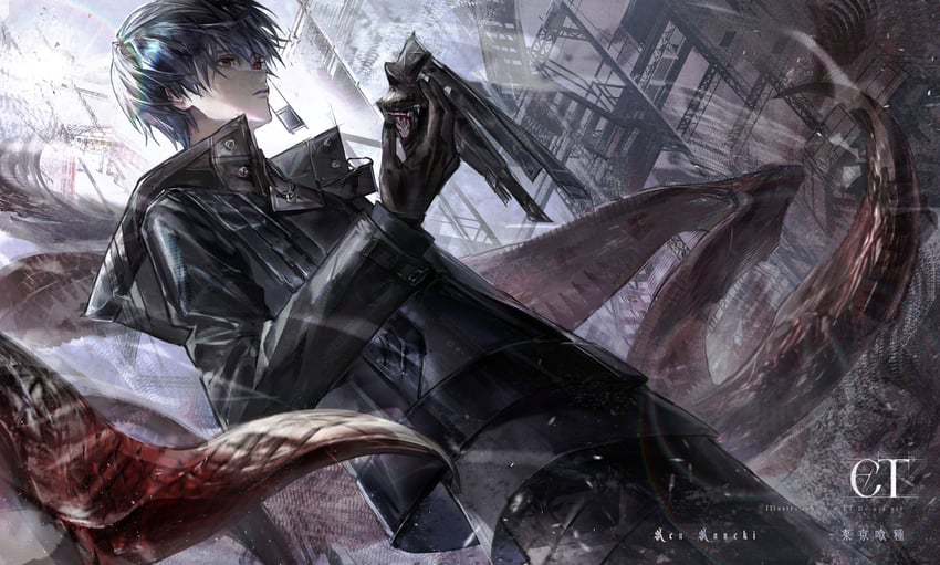 kaneki ken and black reaper (tokyo ghoul) drawn by et_atr3