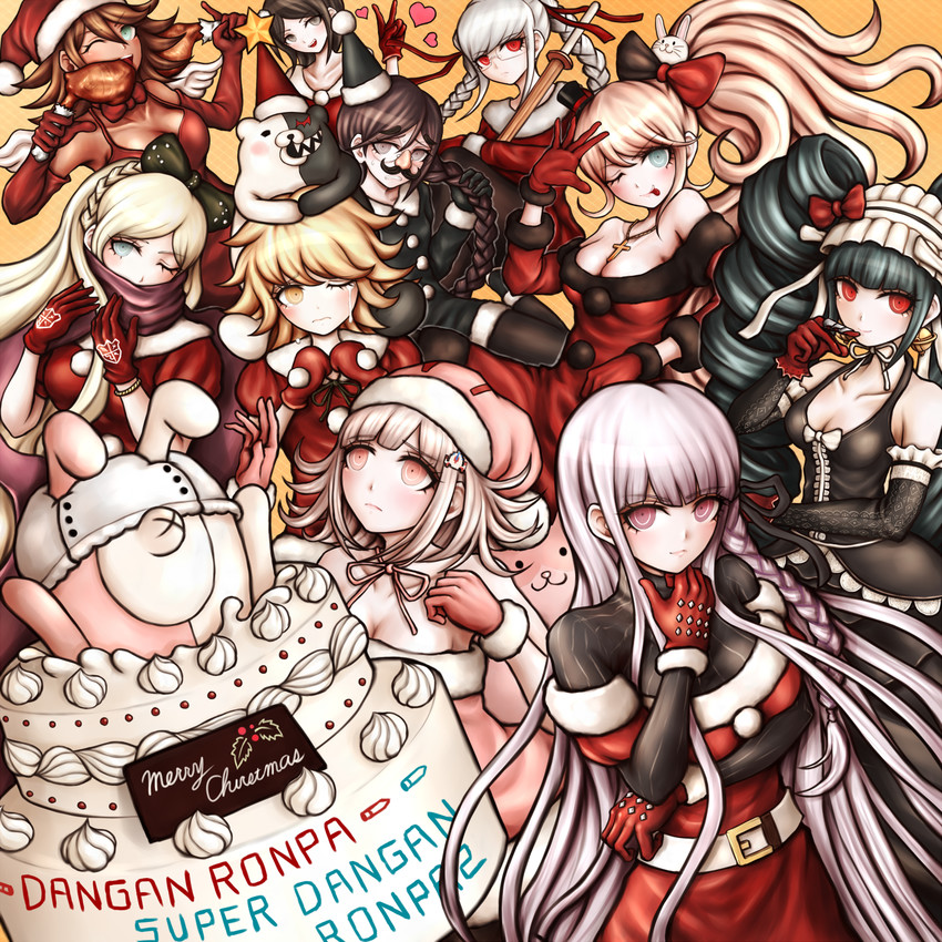 nanami chiaki, kirigiri kyoko, enoshima junko, monokuma, celestia ludenberg, and 7 more (danganronpa and 3 more) drawn by oyume