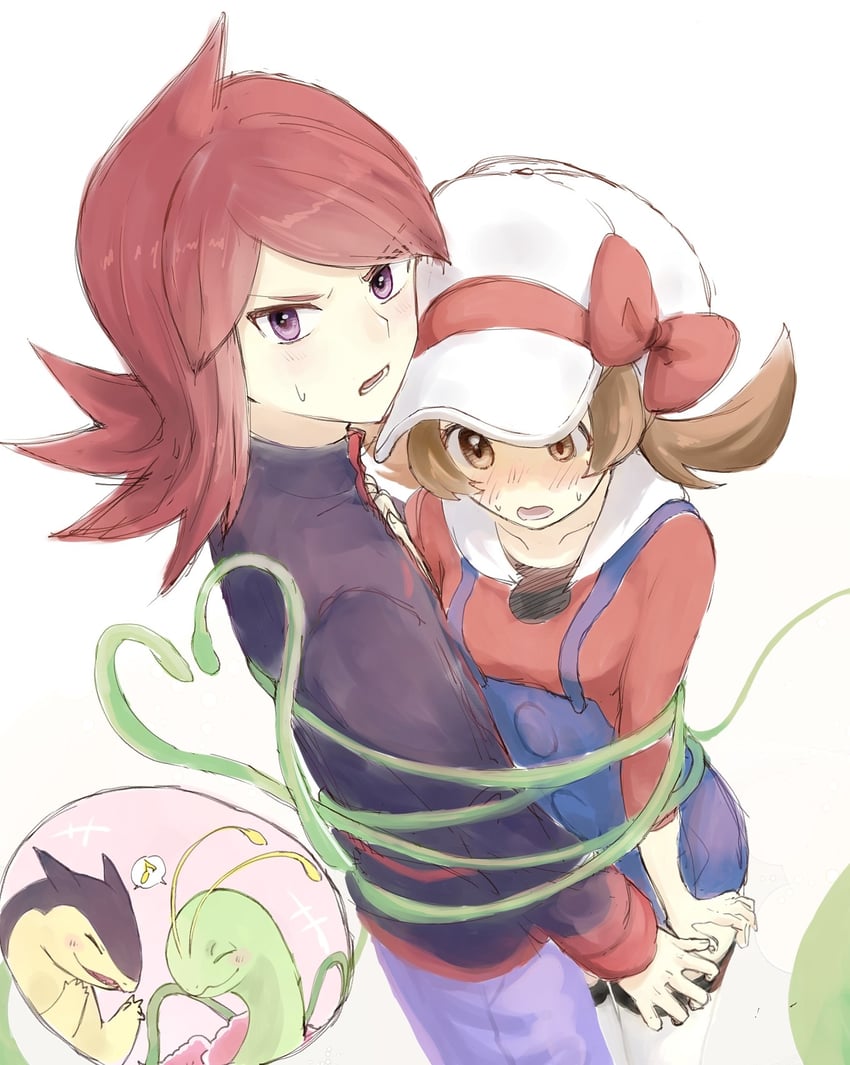 lyra, silver, typhlosion, and meganium (pokemon and 1 more) drawn by asuka_rkgk