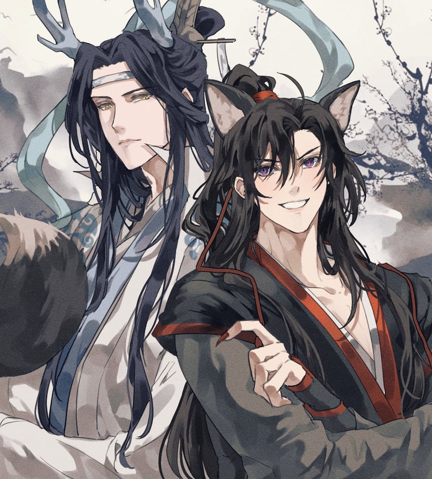 wei wuxian and lan wangji (modao zushi) drawn by ronpu_cooing