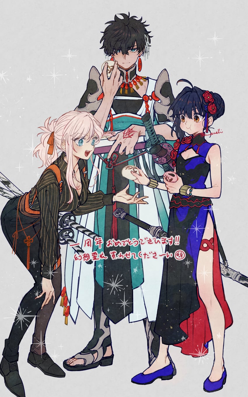 miyamoto musashi, yamato takeru, and miyamoto iori (fate and 1 more) drawn by imomushi