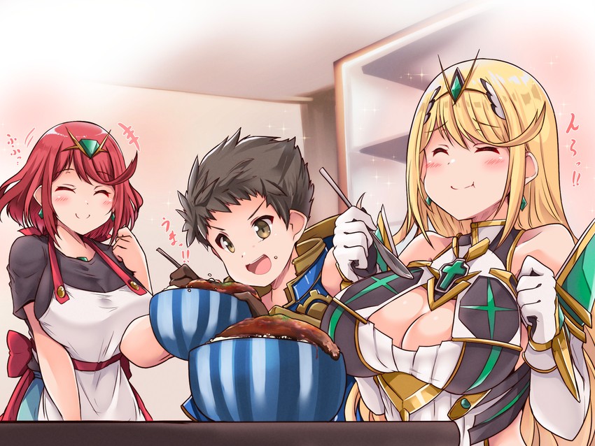 pyra, mythra, and rex (xenoblade chronicles and 1 more) drawn by kurokaze_no_sora