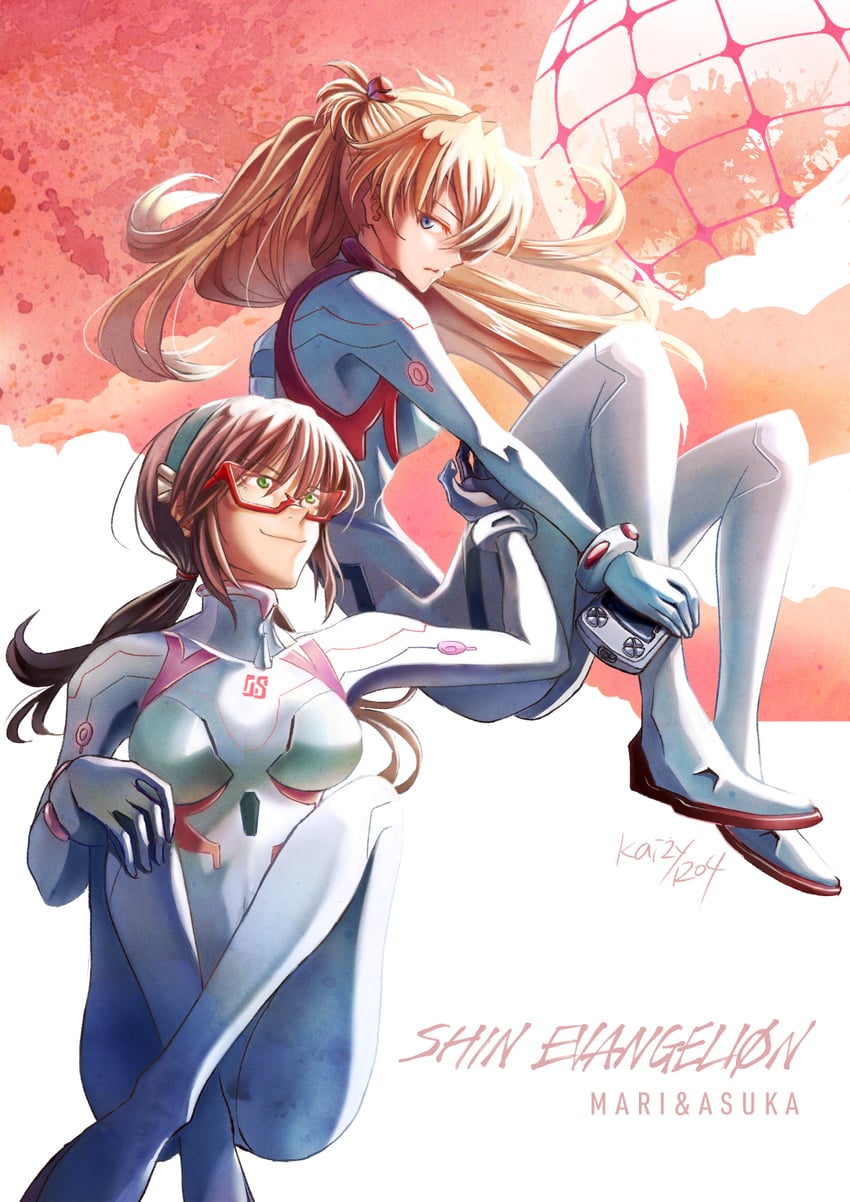 souryuu asuka langley and makinami mari illustrious (neon genesis evangelion and 2 more) drawn by menrui_(myousin)