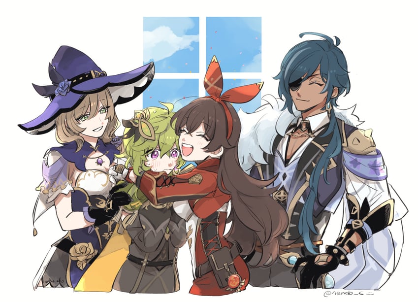amber, kaeya, lisa, and collei (genshin impact) drawn by nendo_(n)