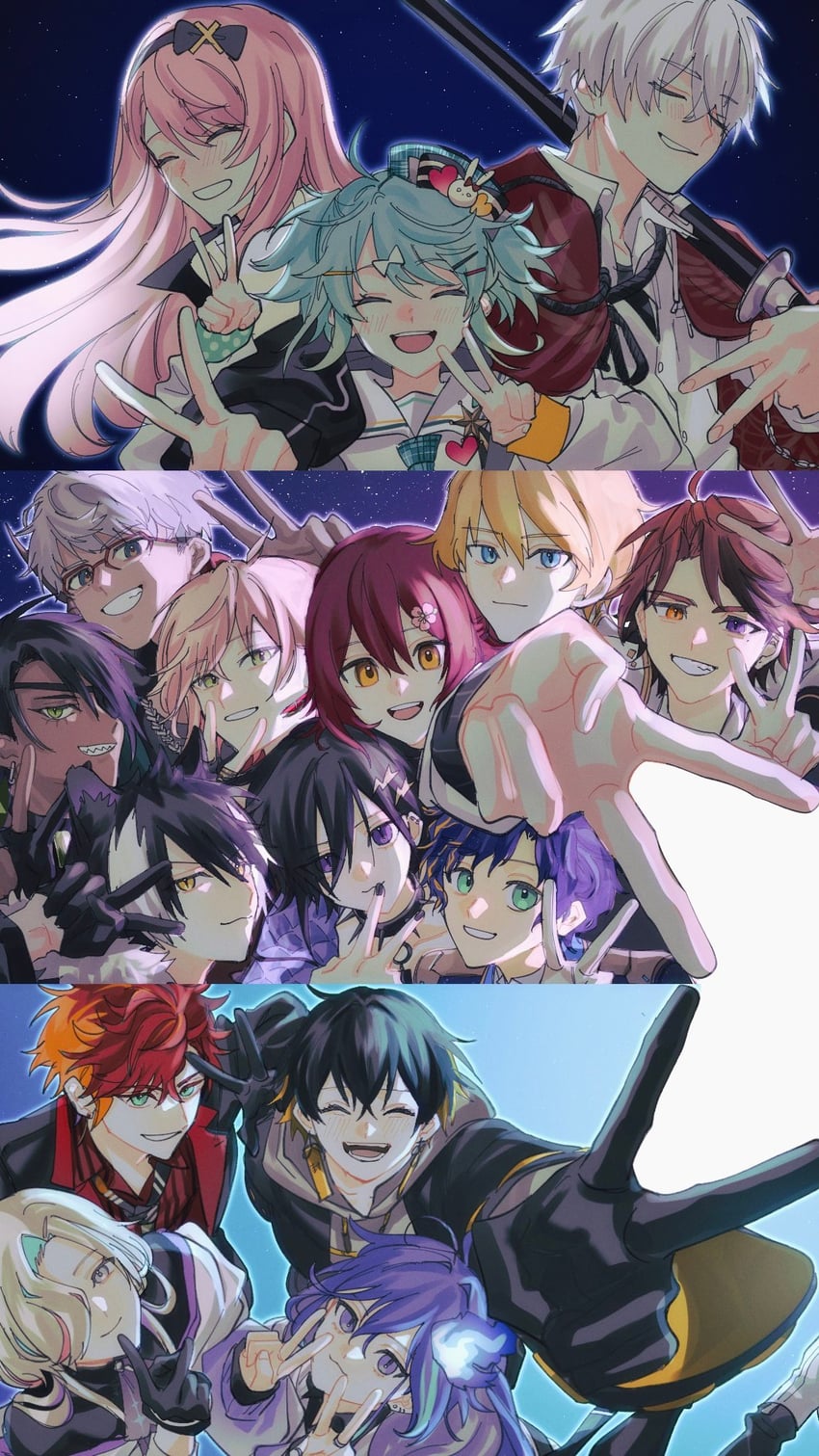 hanasaki miyabi, yukoku roberu, kishido temma, minase rio, kageyama shien, and 11 more (holostars) drawn by momiage_40