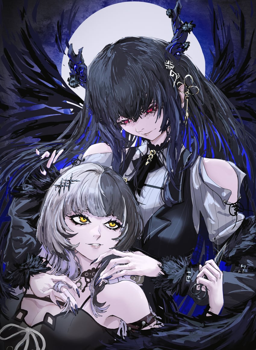 shiori novella and nerissa ravencroft (hololive and 1 more) drawn by 01neeto