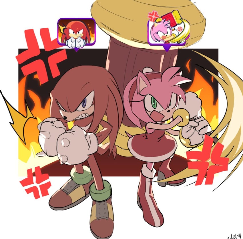 amy rose and knuckles the echidna (sonic) drawn by dochisukiovo