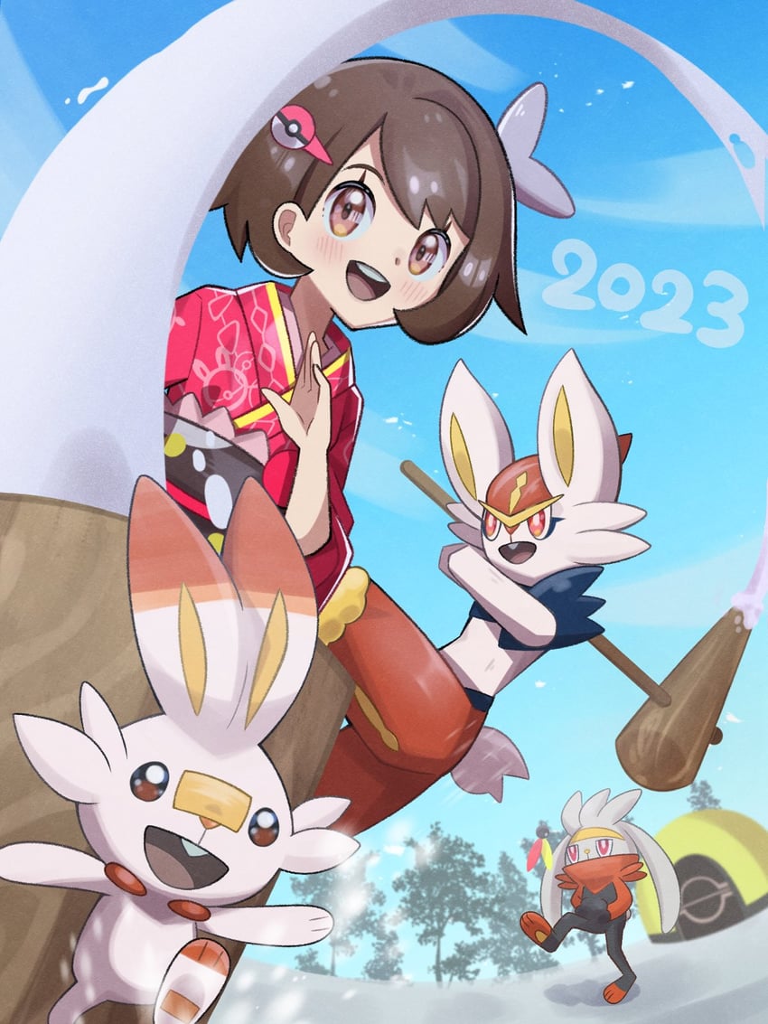 gloria, scorbunny, cinderace, and raboot (pokemon and 1 more) drawn by inana_umi