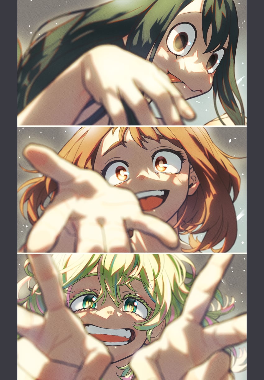 uraraka ochaco, asui tsuyu, and hagakure toru (boku no hero academia) drawn by kawaharaaisu