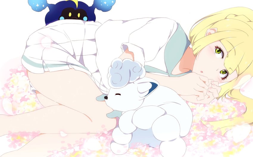 lillie, alolan vulpix, and cosmog (pokemon and 1 more) drawn by fate_no_keshin