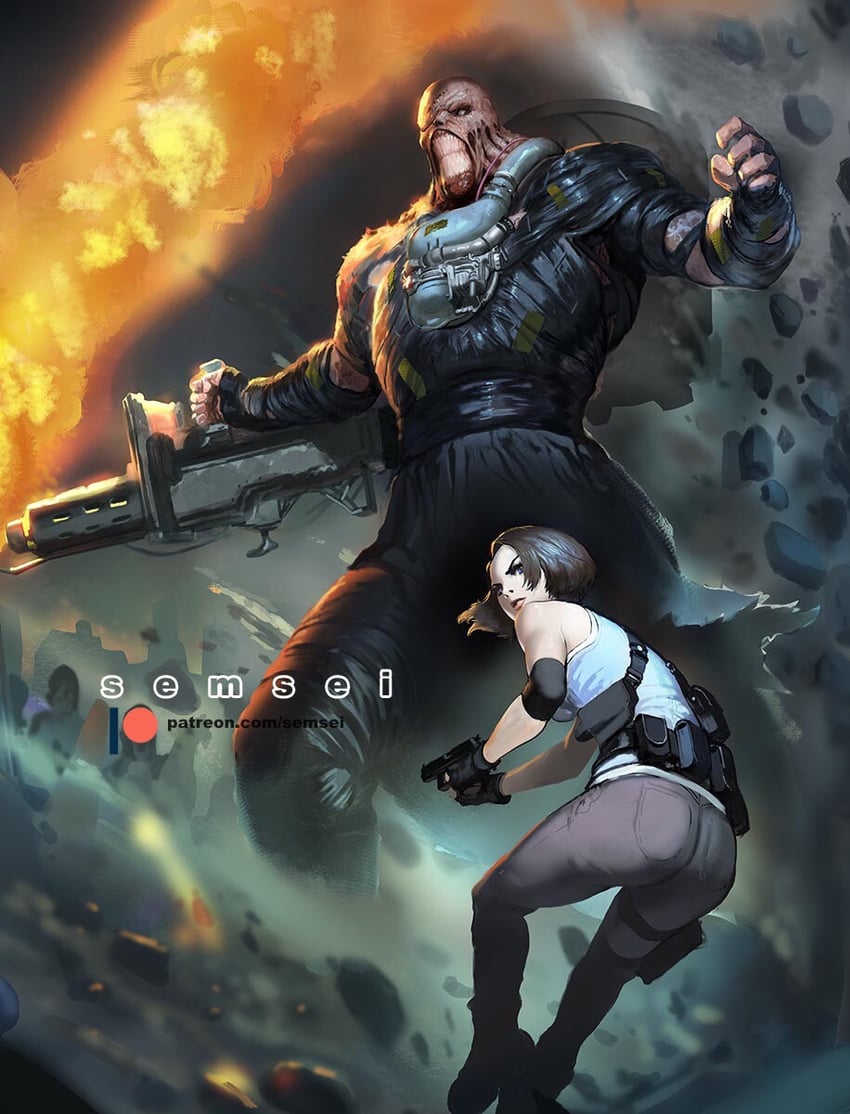 jill valentine and nemesis (resident evil and 2 more) drawn by david_semsei
