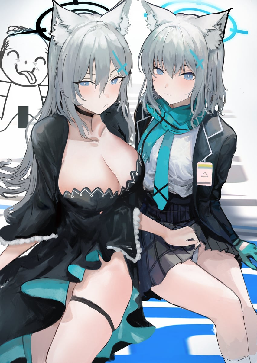 sensei, doodle sensei, shiroko, and shiroko terror (blue archive) drawn by yamatori