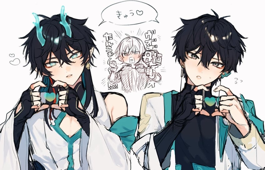 trailblazer, caelus, and dan heng (honkai and 1 more) drawn by hara_pan-kun